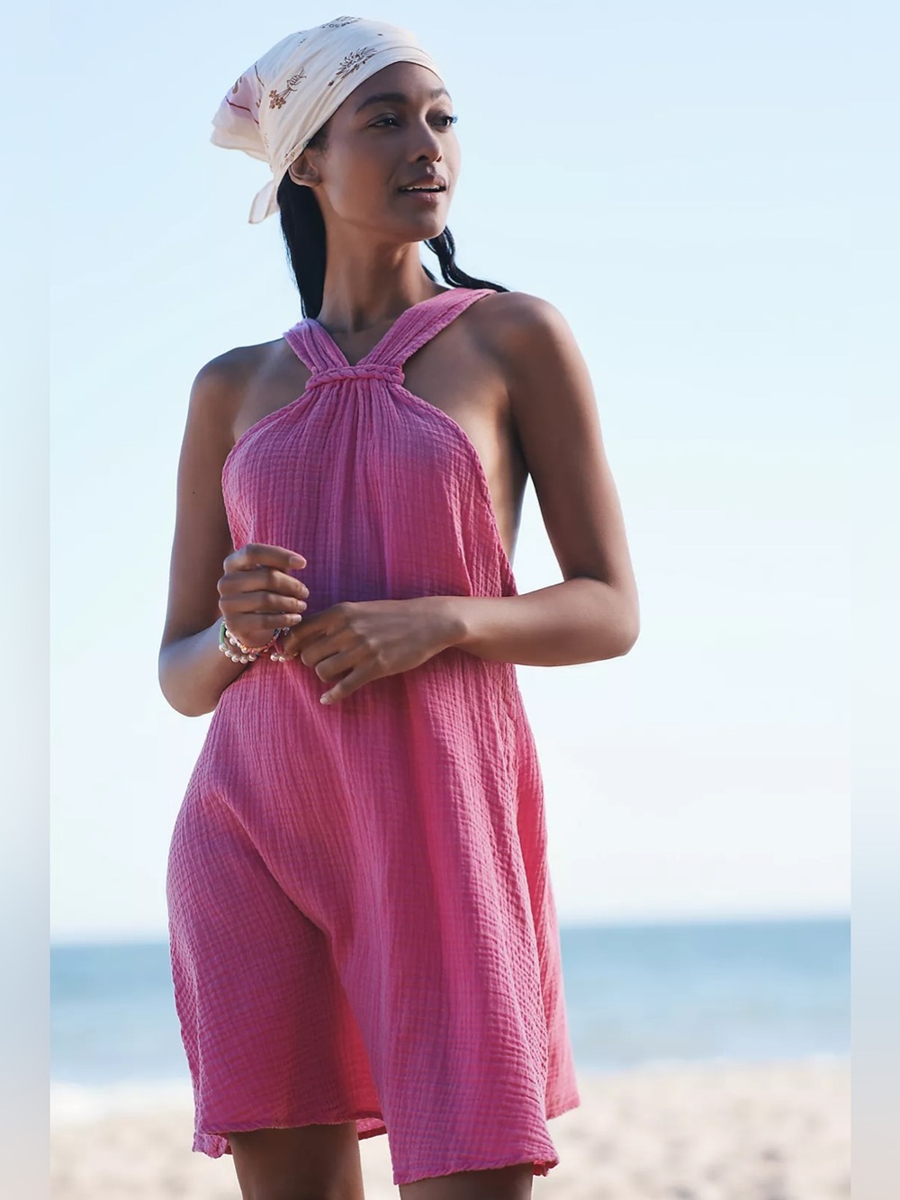 Anthropology Braided Halter Mini Dress in Pink XS